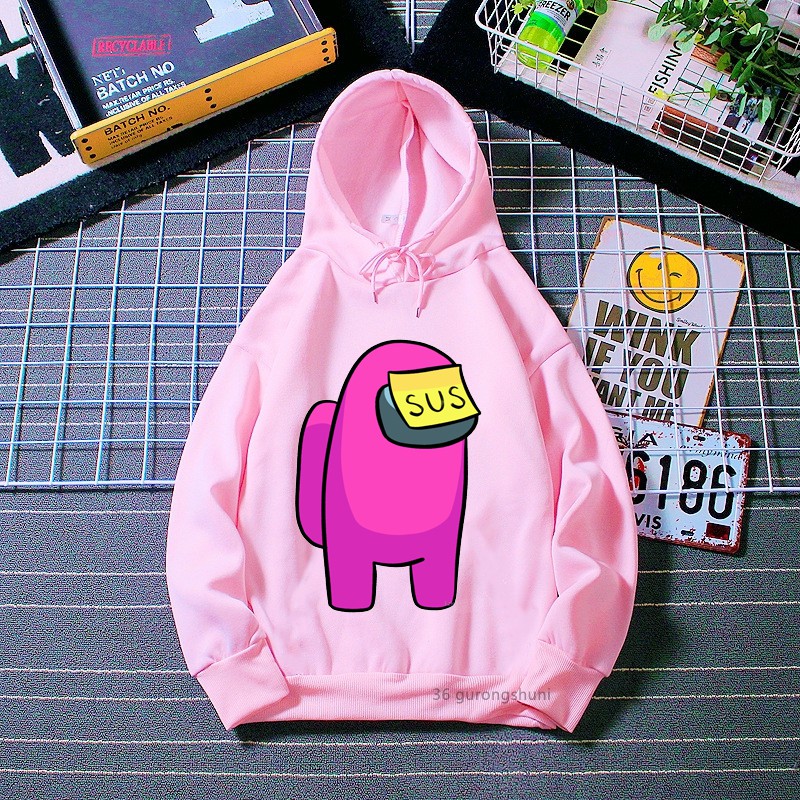 Kawaii girls pink hoodie cartoon among us new game anime print kids  sweatshirt clothing tops winter Harajuku girls hoodie jacket drop shipping