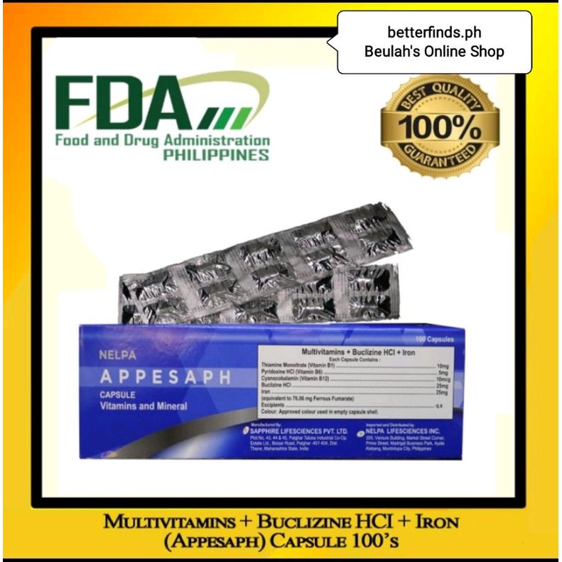 100's APPESAPH Multivitamins + Buclizine + HCI + Iron (APPETITE