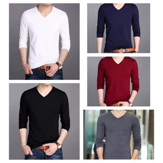 Media.ph Long sleeve T shirt for Men's men Tops Men V Neck Tees plain ...