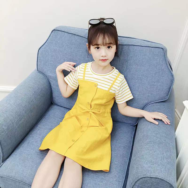 Dress For Kids Girl Fake Two Piece Dress Striped Short-Sleeve Mid ...