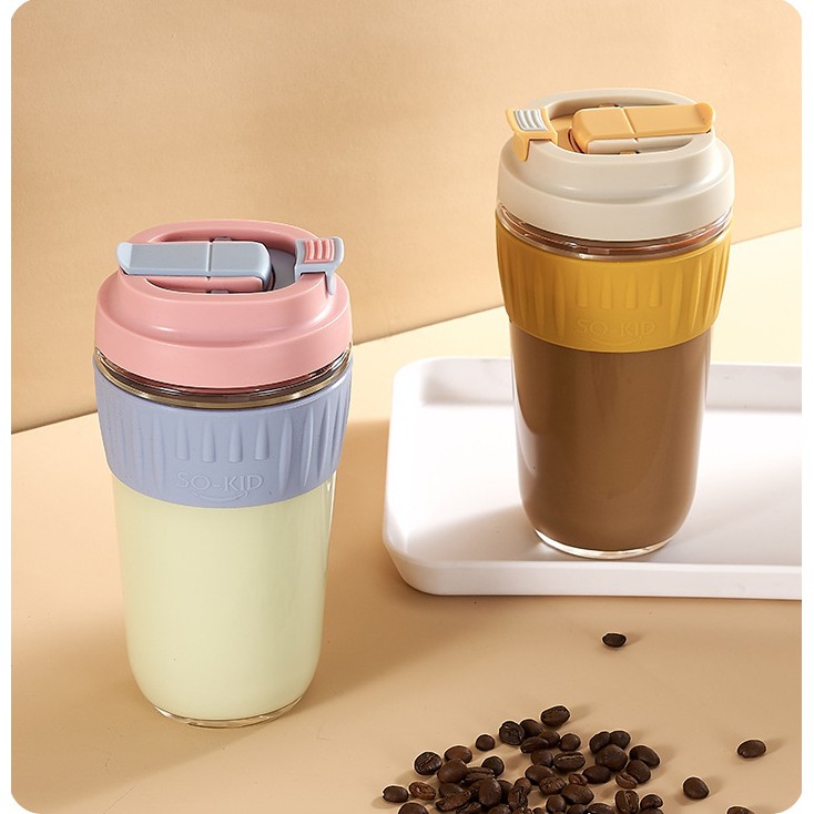 400ml Coffee Cup Glass Mug Cups With Lids and Straws Leak-proof