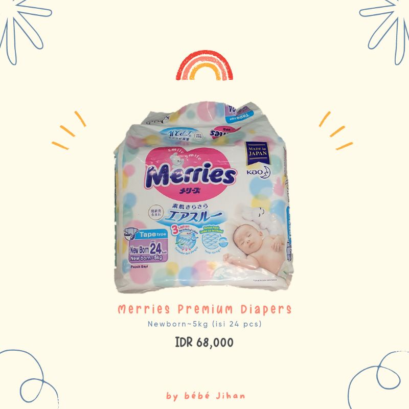 Merries PREMIUM Newborn Tape NB 24 Adhesive Baby Diapers | Shopee ...
