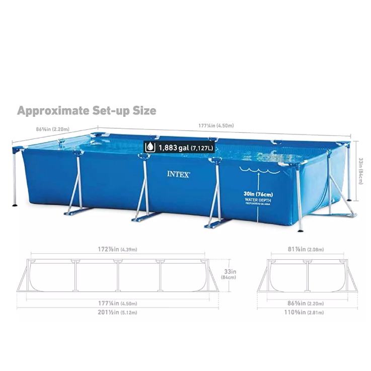 INTEX 28273 Rectangular Steel Frame Swimming Pool Adult Swimming Pool ...