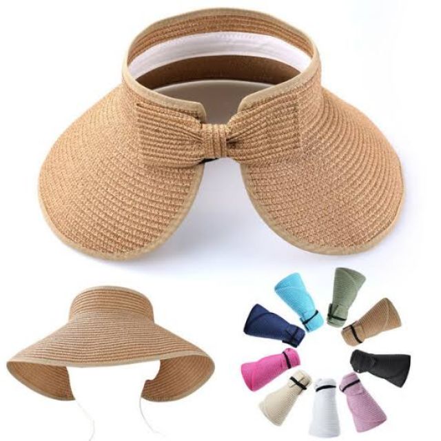 Women s Wide Brim Roll up Straw Sun Visor Packable Foldable Sun Visor Beach Open Top Hat Shopee Philippines