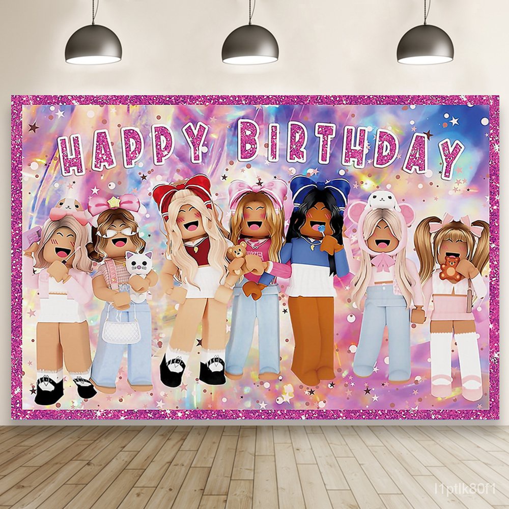 Happy Birthday Roblox Girl Birthday Backdrop Party Banner Decor Newborn