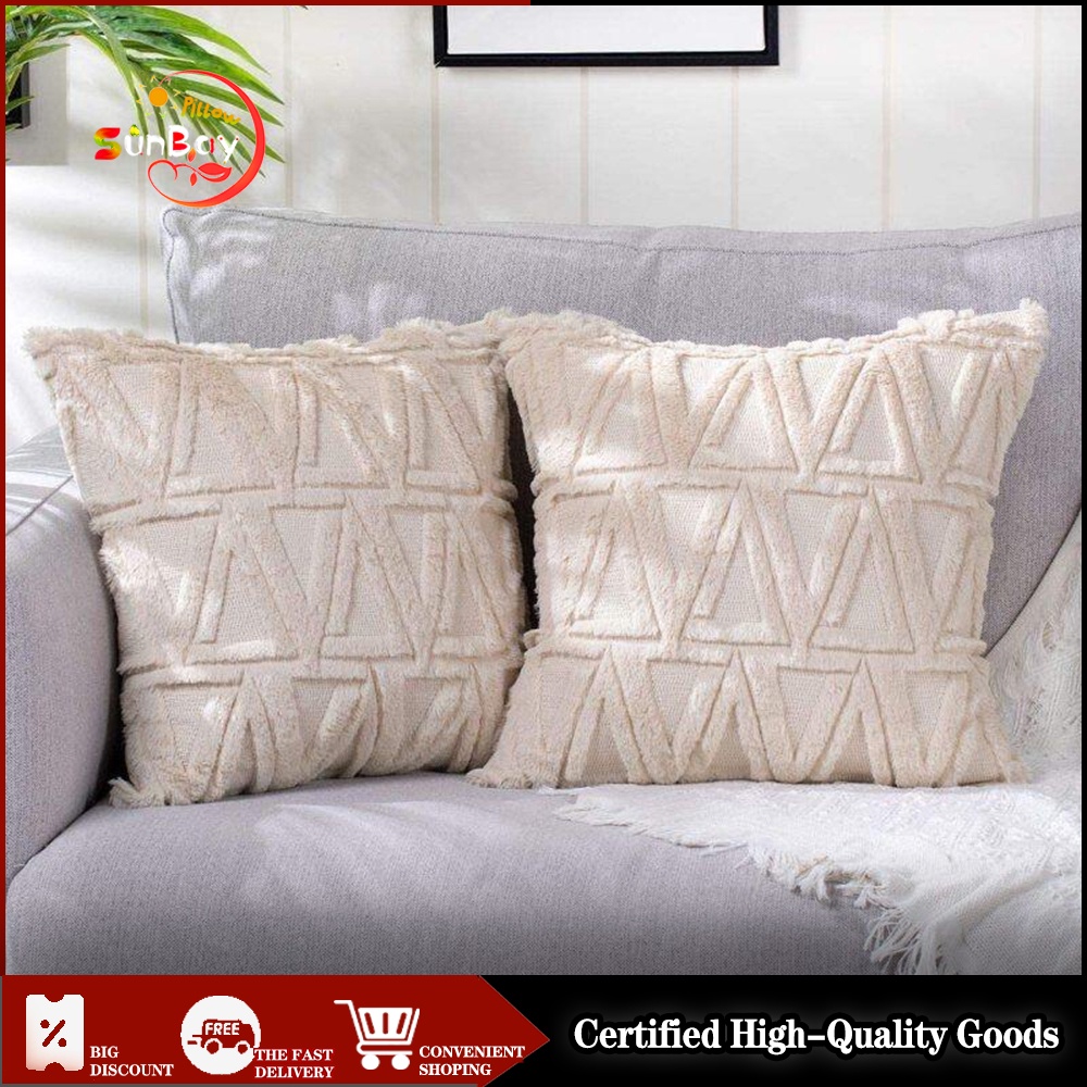 Throw Pillow Covers 45×45, Beige Decorative Boho Pillow Case Cushion Cover  with Velvet Luxury Soft Plush Short Wool for Couch Sofa Bedroom Car, Set of 