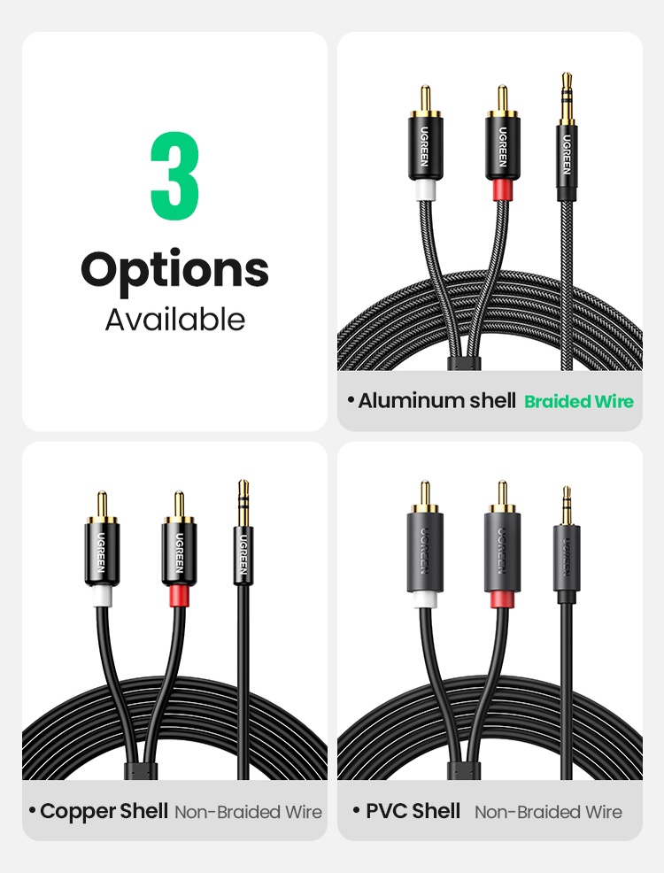 UGREEN RCA Cable 2M 2RCA To 2RCA Male To Male Hi-Fi Stereo