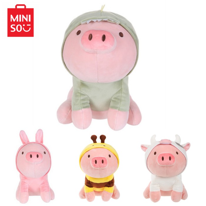 Miniso Sitting Piglet Pig Plush Toy with Hoodie Bee/Cow/Dinosaur/Rabbit