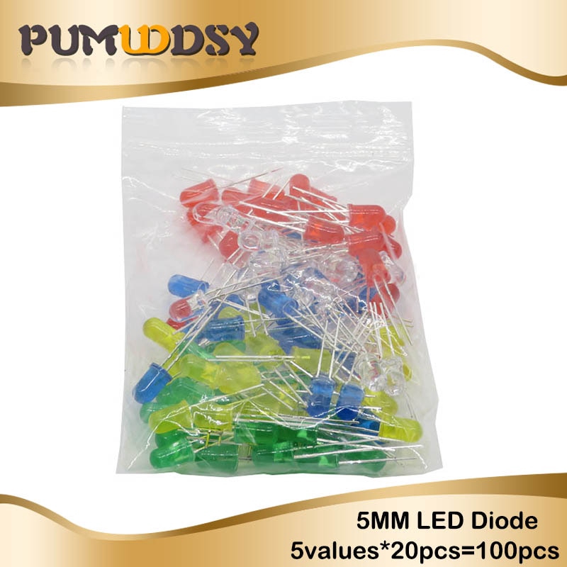 5Colors*20PCS=100PCS 5mm LED Diode Light Assorted Kit Green Blue White ...