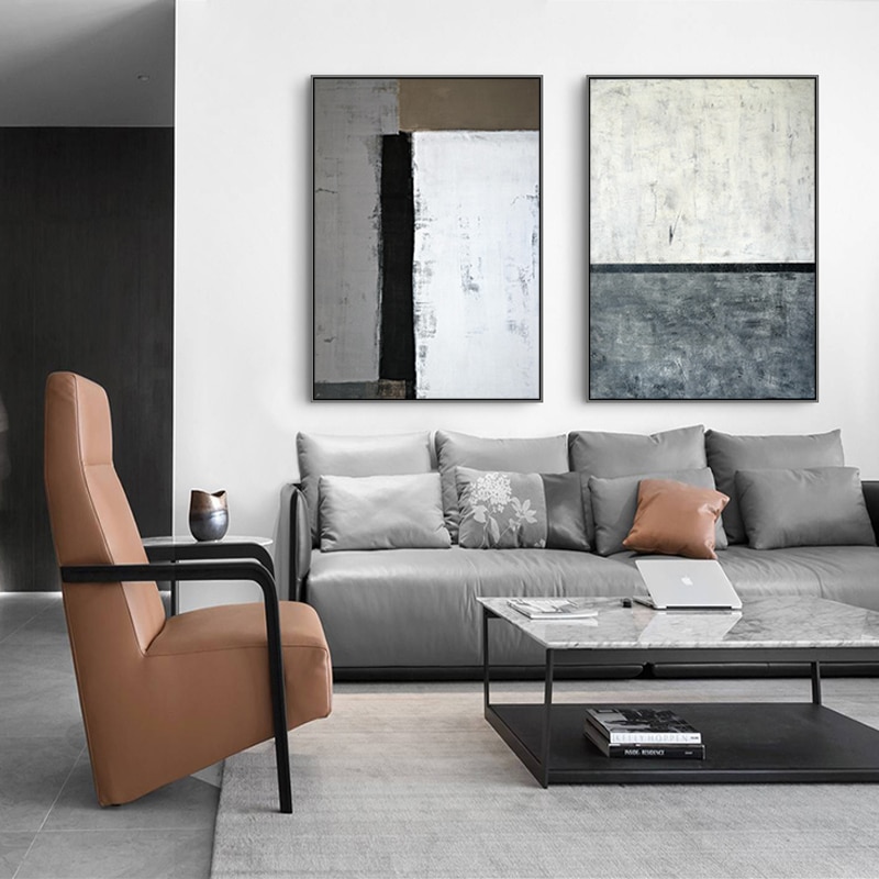 Nordic Black White grey wall art Canvas Painting Prints Abstract line ...