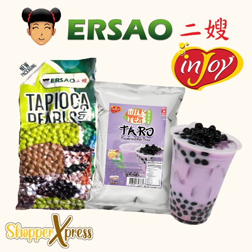 SX Injoy Taro Milk Tea Powder Mix 500g + Ersao Tapioca Pearl Black Sago ...