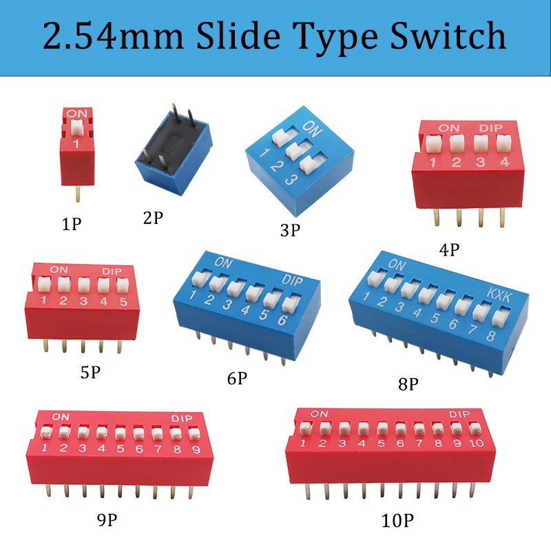 10Pcs Slide Type DIP Switch Module 1/2/3/4/5/6/8/10Pin Position Way 2