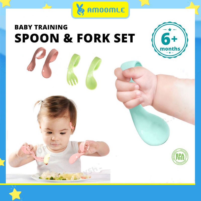 Baby Kids Training Spoon and Fork Set Safety Infant Feeding Toddler