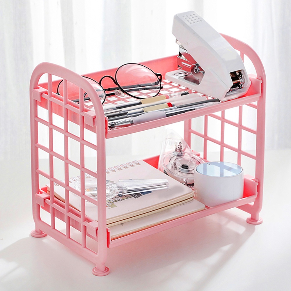 2 TIER KITCHEN TABLE BATHROOM PLASTIC STORAGE RACK ORGANIZER (Pink ...
