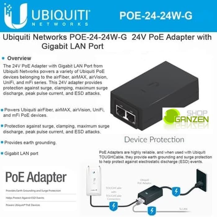 () Ubiquiti ubnt poe Adapter 24v 1a Gigabit poe-24-24w-g | Shopee ...