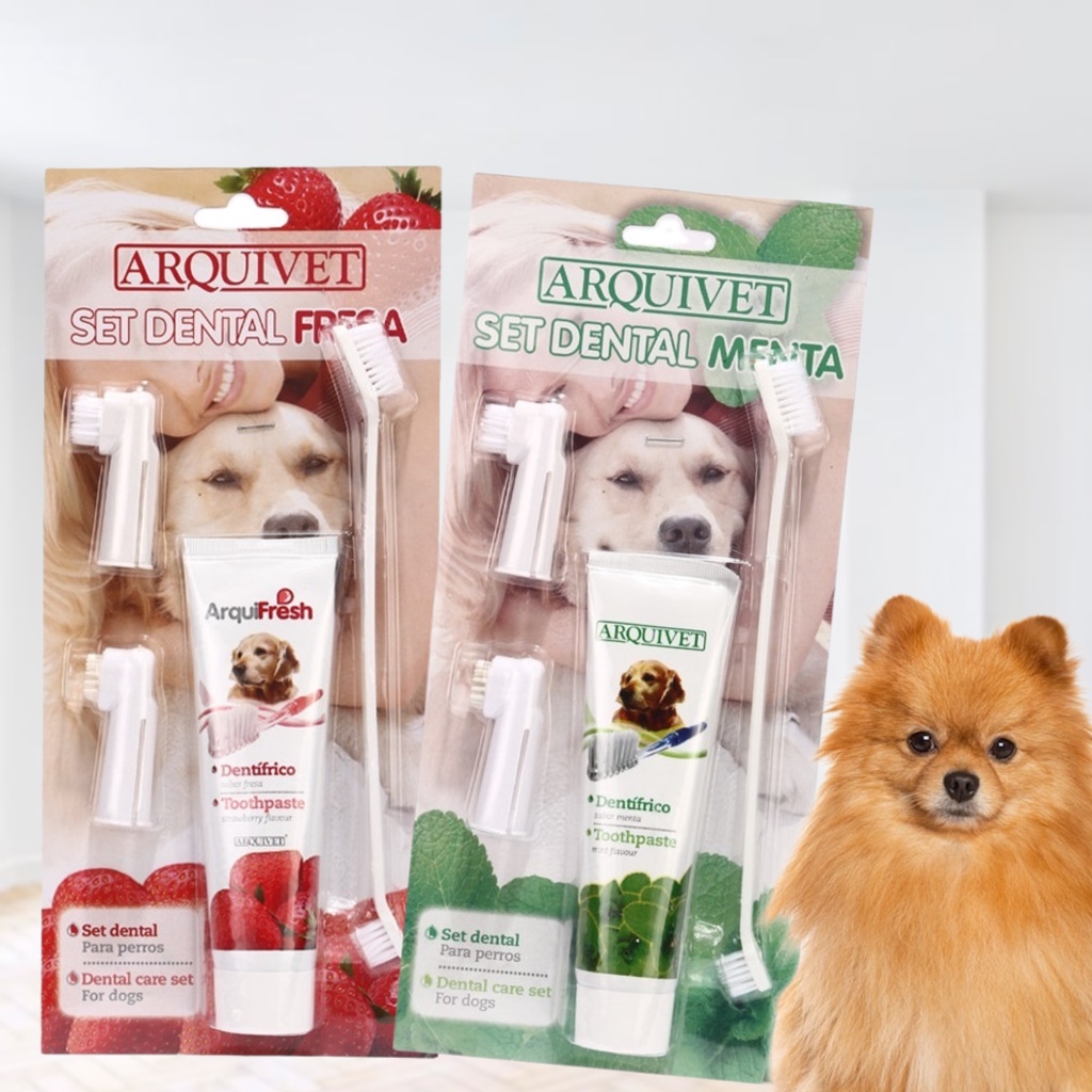 Arquifresh Arquivet Toothpaste Dental Set for Dogs Strawberry and Mint Flavor Dog Toothpaste