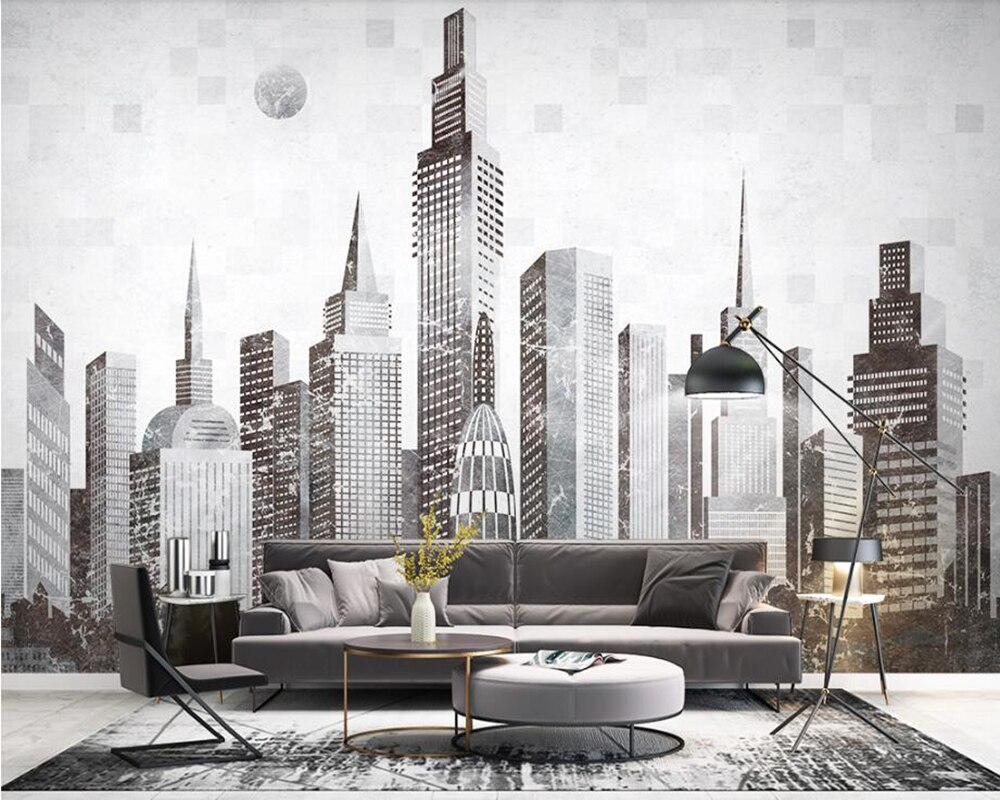 Modern minimalistic abstract city building 3d wallpaper mural for ...