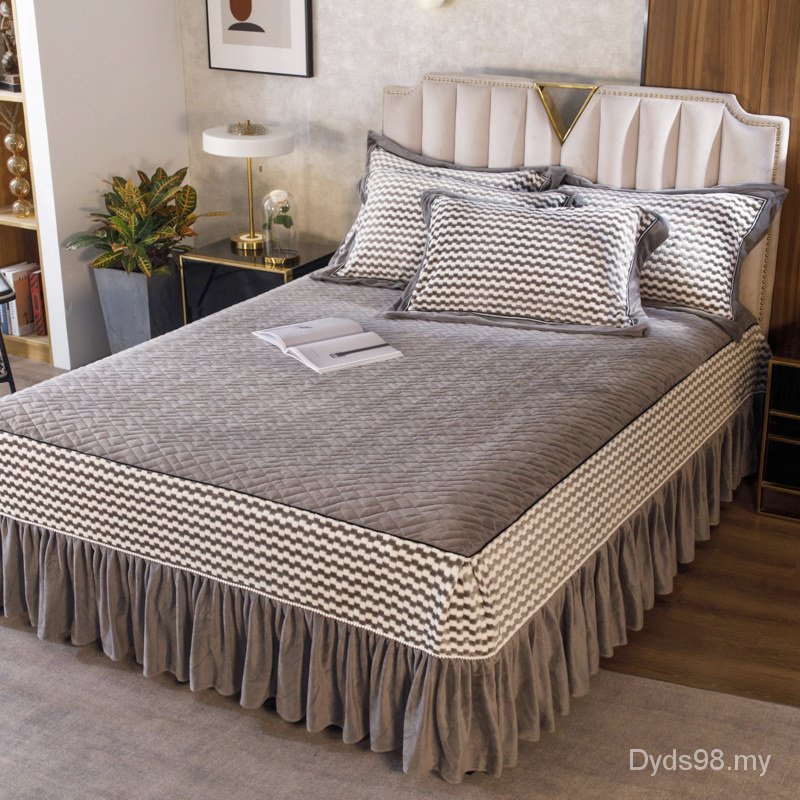 EYTO Quilted jacquard velvet queen Bedspread King size patchwork double bedskirt Rufle super