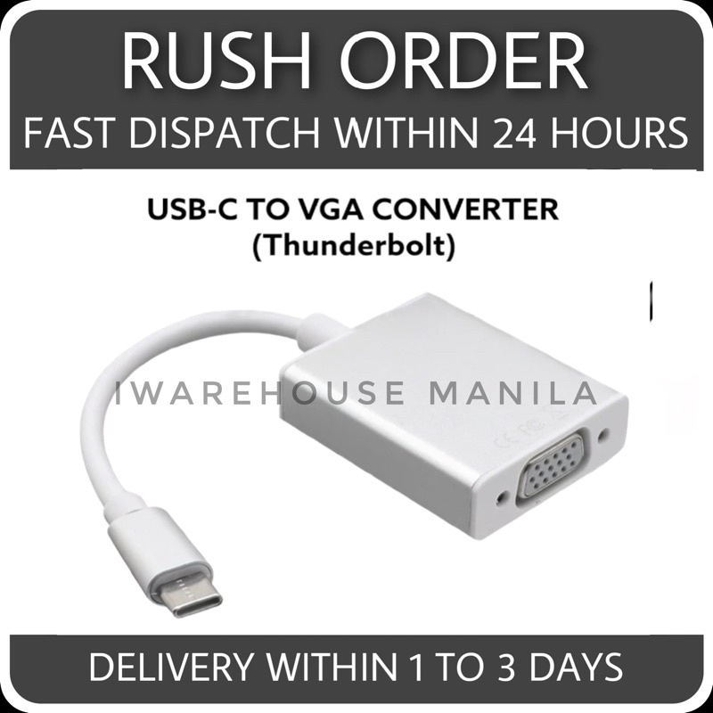 USB 3.1 Type C To VGA Adapter Cable Video Converter Thunderbolt 3