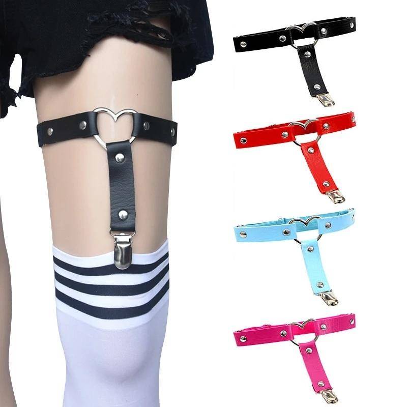 Sexy Women Elastic Pu Leather Leg Ring Garter Lingerie Belt Punk Heart