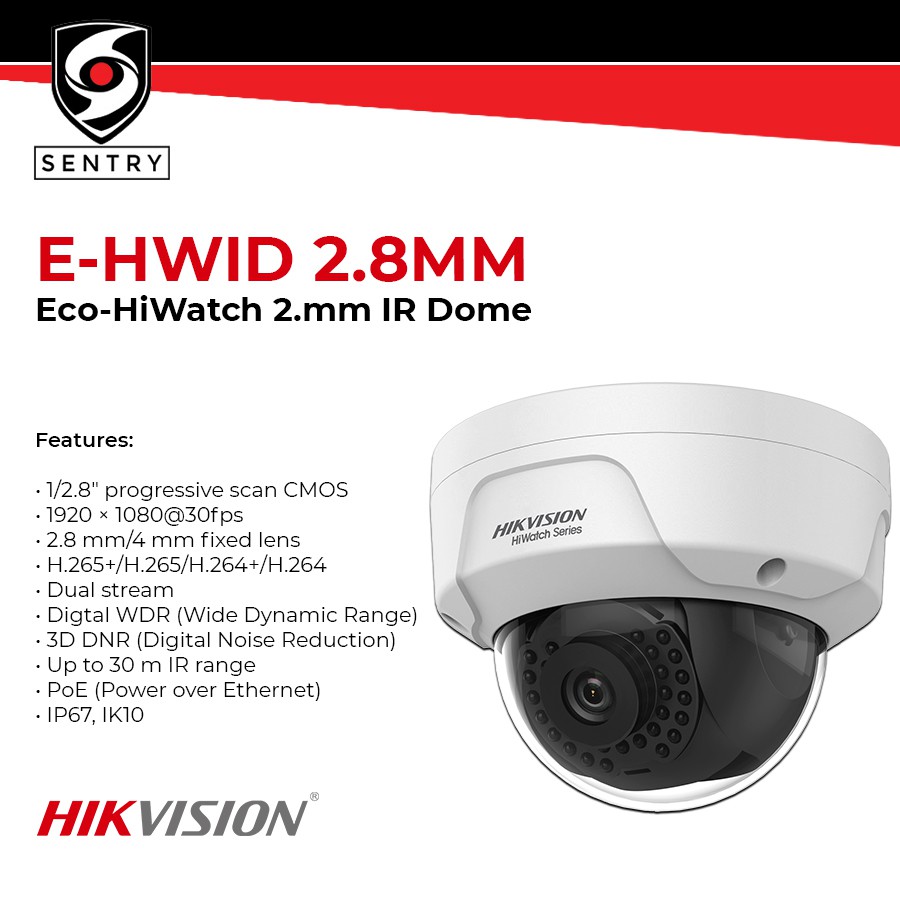 Hikvision EHWID 2.8MM EcoHiWatch IR Dome Camera Compact HighDefinition Surveillance