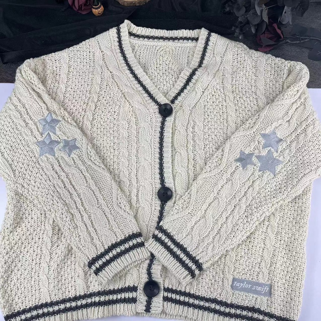 Cream Limited Edition 2022 Limit Sale Fashion Star Embroidery Cardigan