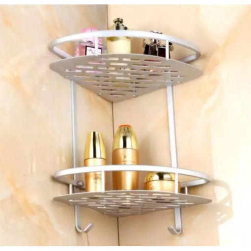 2 Layers Aluminum Bathroom Corner Shelf Shower Shampoo Soap Cosmetic ...