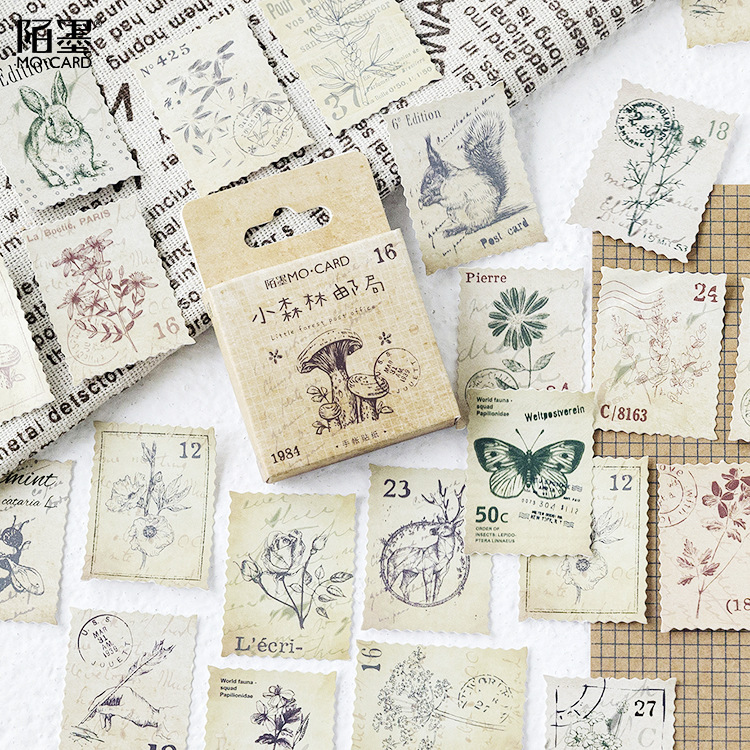 ENWEI 46Pcs Creative Forest Stickers Stamp Retro Deco Sticker Journal ...