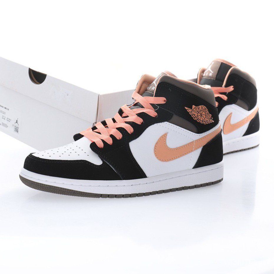 100 Authentic NIKE Wmns Air Jordan 1 Mid SE Peach Mocha Sneakers Shoes For Men & Women VMCJ