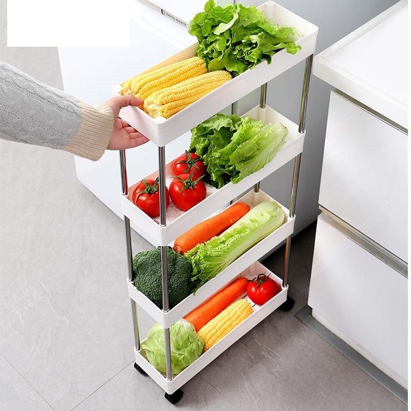 4 Layer Moving Rack Kitchen Storage Shelf Wall Home Bedroom