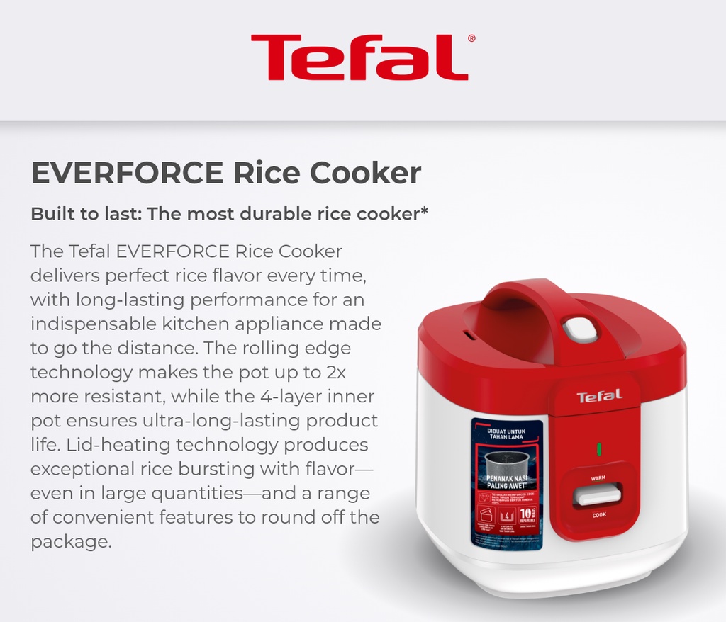 Tefal Everforce Mechanical Rice Cooker RK362565 11 Cups | Shopee ...