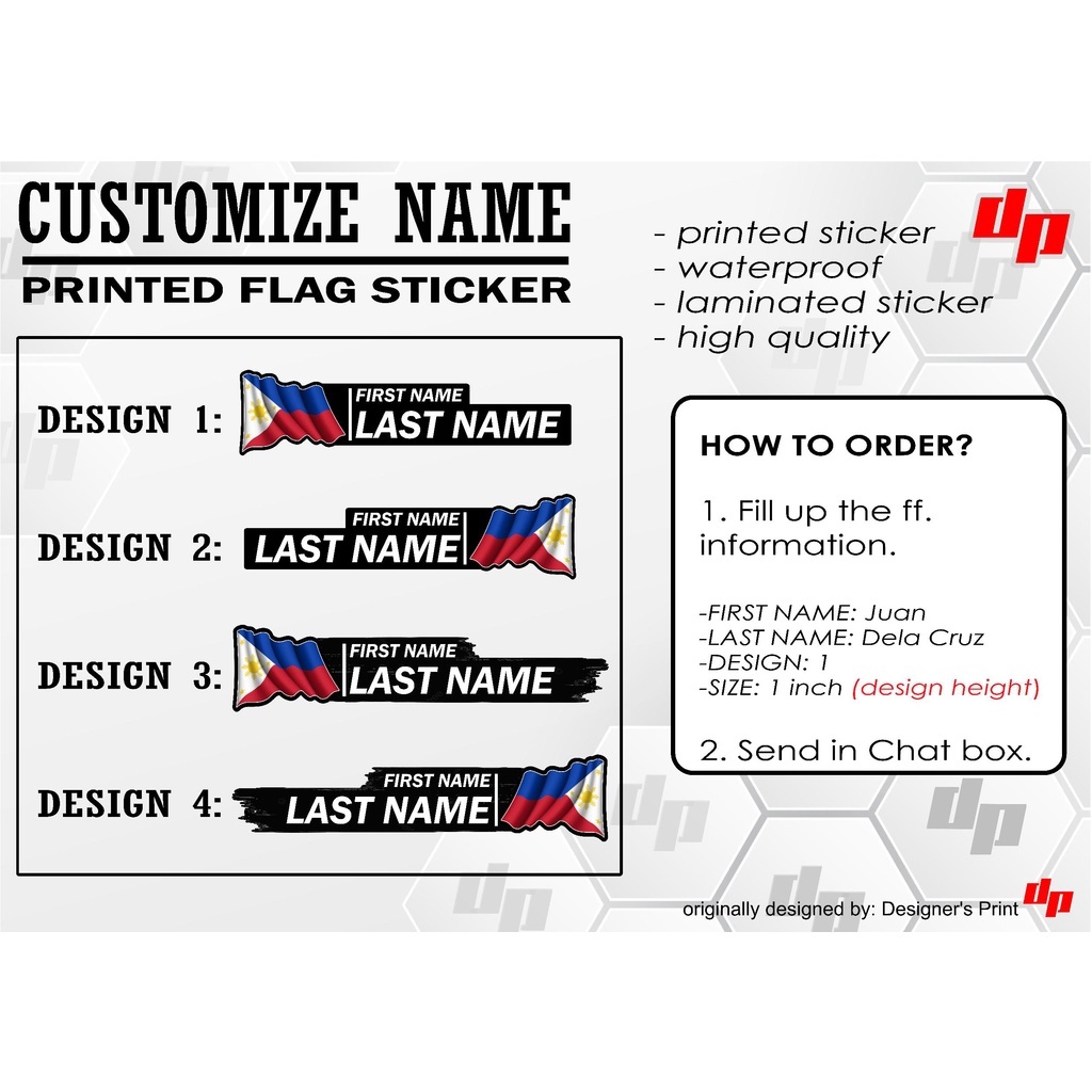 Philippine Flag Customize Name Glossy Waterproof Personalized for