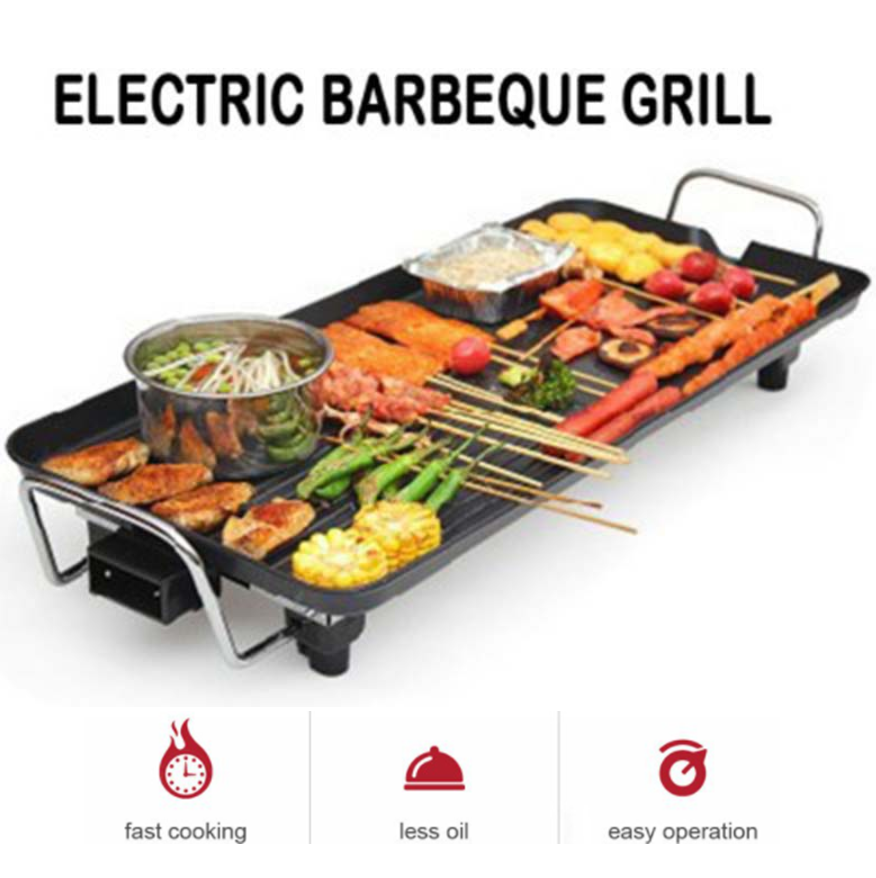 2 IN 1 Electric Barbecue BBQ Baking Grill Pan Non Stick Teppanyaki Hot