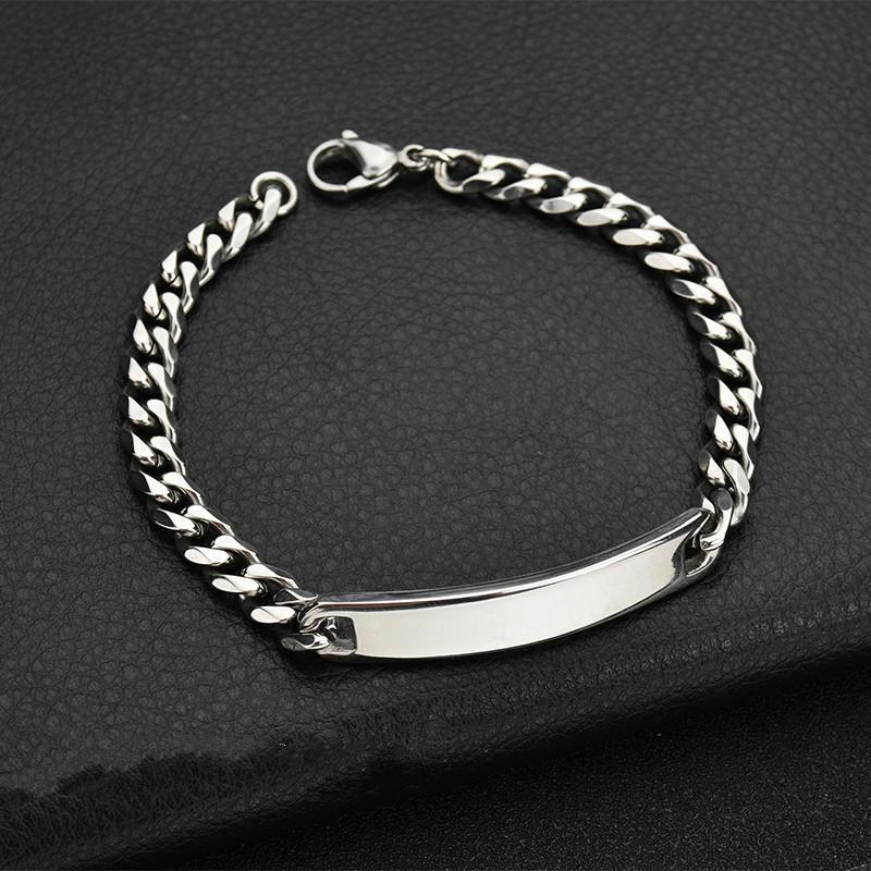 Customized Engraved Nameplate Couple Bracelet Stainless Steel Chain Id ...