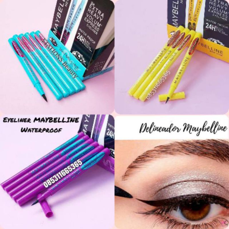 Maybelline Eyeliner orignal waterproof (yellow+blue+purple) Shopee