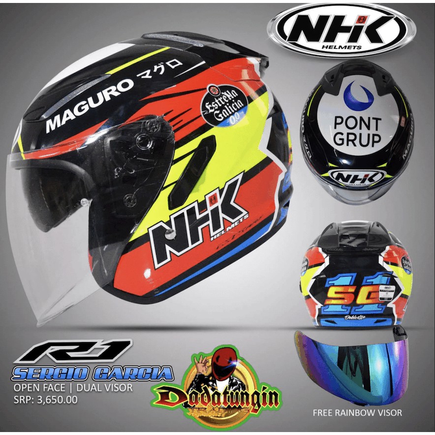 NHK R1 HALF FACE HELMET WITH FREE RAINBOW VISOR DUAL VISOR
