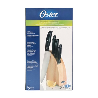 Oster Granger 5 Piece Stainless Steel Cutlery Knife Set with Half Moon Natural Wood Block