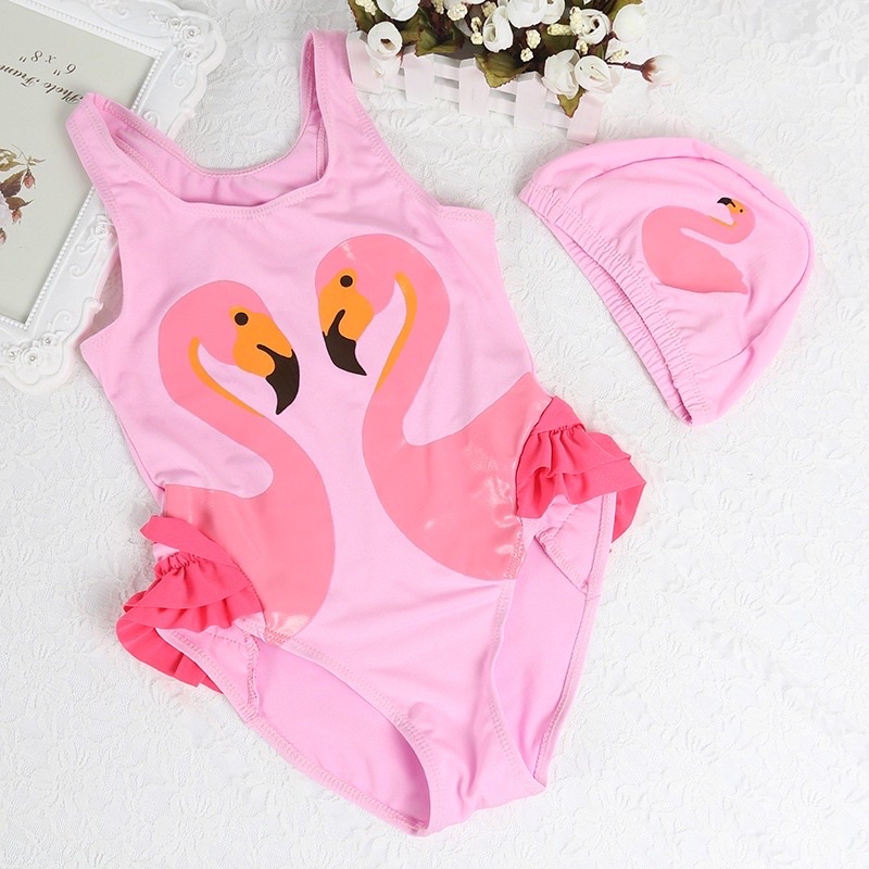 kids swimwear pink flamingo swimsuit for girls kids 1 piece swimsuit ...