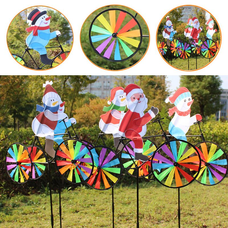 FL 3D Large Snowman Santa Claus On Bike Windmill Wind Spinner Whirligig ...