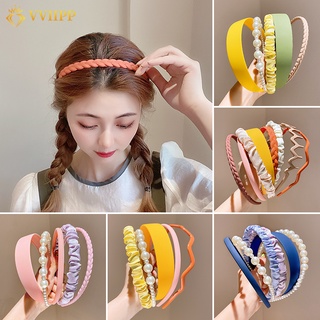 8Pcs/Set Korean Macaron Pearl Headband Girls Colorful Ribbon Hair