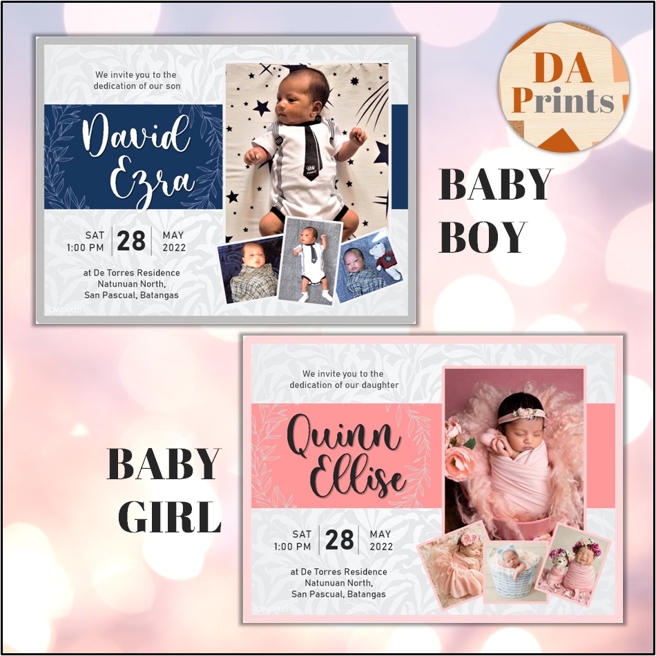 Baby Boy Invitation Card /Baby Girl Christening / Baptism Invitation