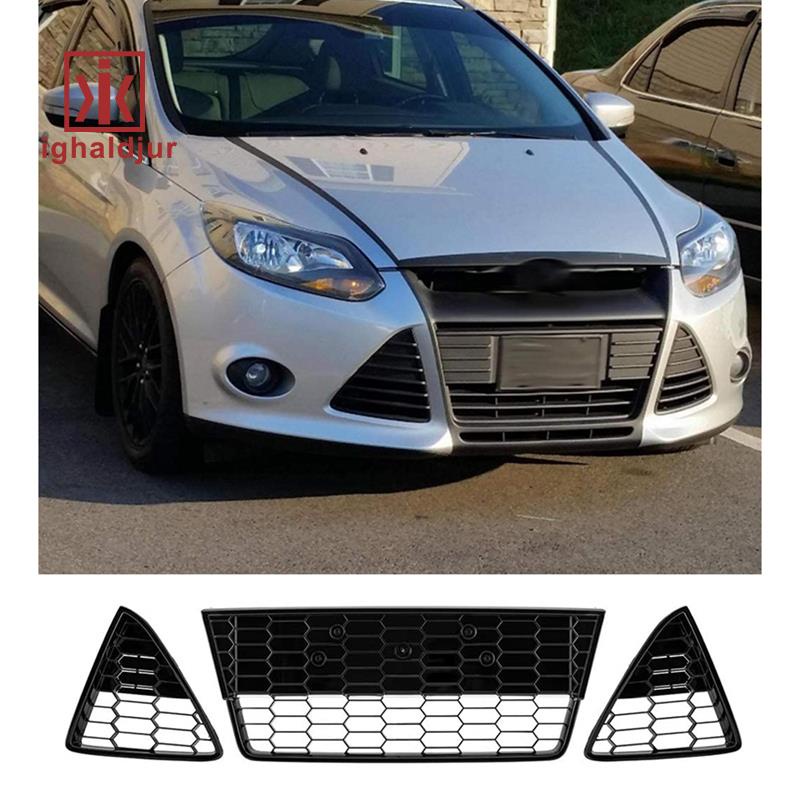 3Pcs Car Honeycombed Front Bumper Lower Grille Grills for Ford Focus