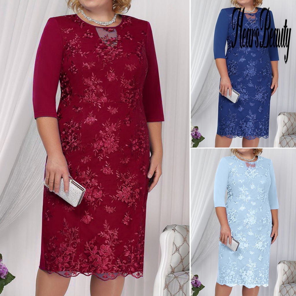 [HB] Formal Dress Lace Patchwork Women Crochet Flower Bodycon Dress for