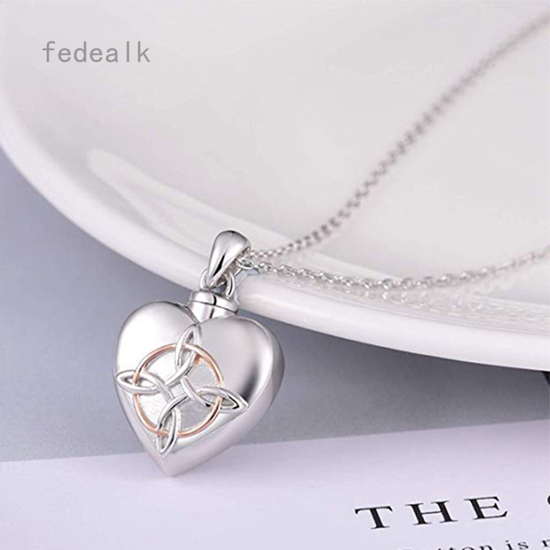 Fedealk Titanium Steel Funeral Cremation Celtic Knot Heart Pendant Keepsake Urn Necklace For