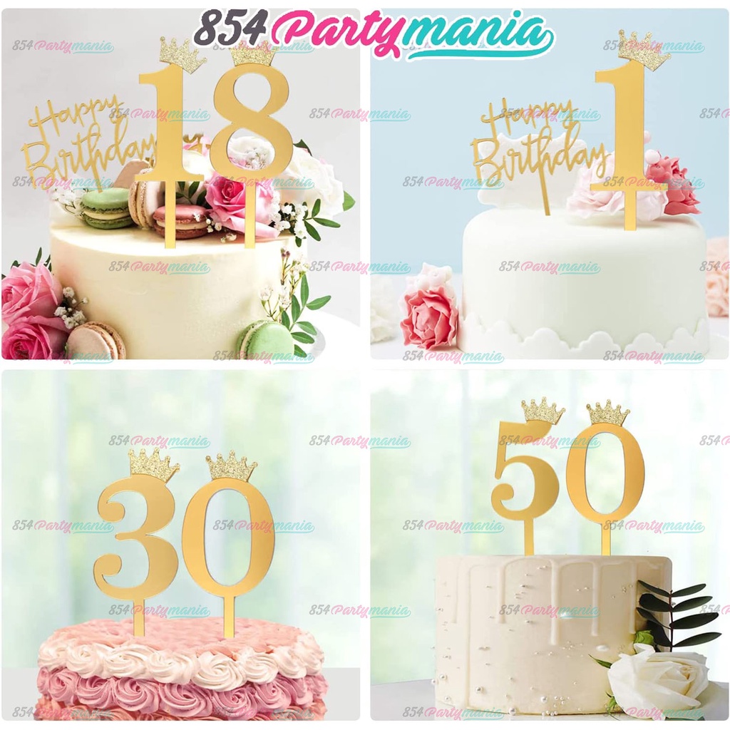 Acrylic Number Cake Topper Glittered Crown Happy Birthday Number ...