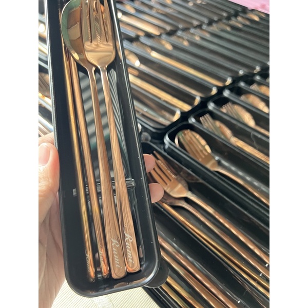 (with Case) Personalized 3in1 Korean Spoon and Fork with Chopsticks