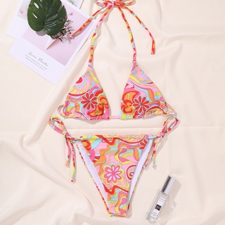 Sexy Bohemian One-piece Swimming Suit Floral Print Wireless Bikini Swimwear  