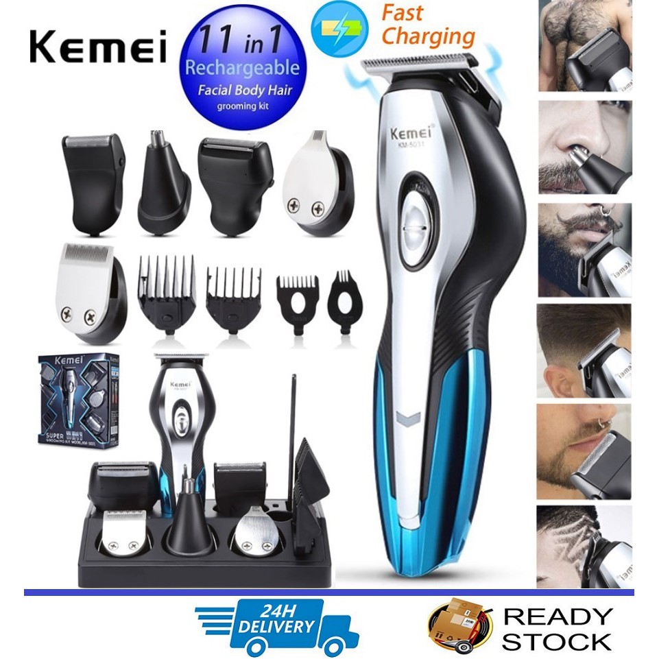 Kemei 11 in 1Hair Razor Machine Men Rechargeable Electric Nose Trimmer ...