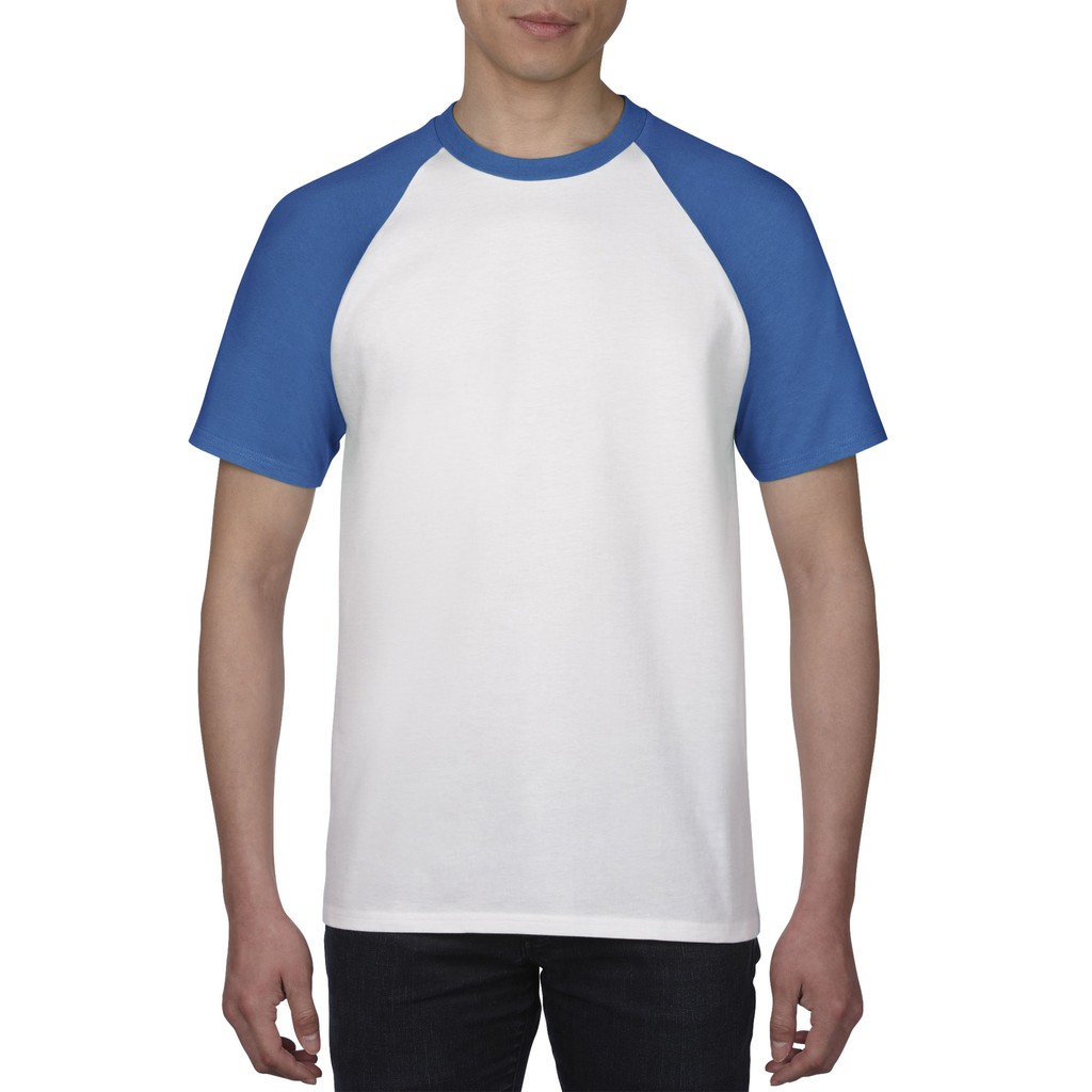 Gildan Premium Cotton Adult Raglan T-Shirt (White / Royal) | Shopee ...