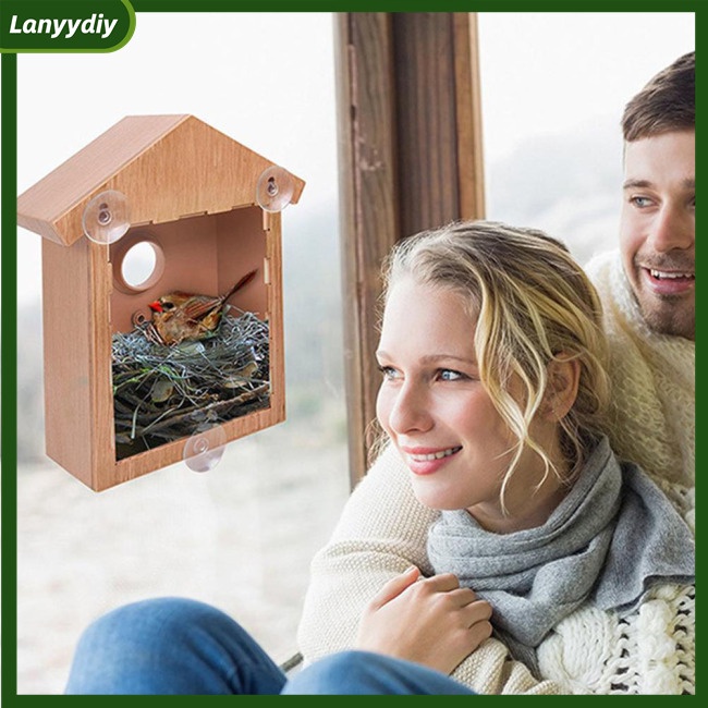 gd Outdoor Wooden DIY Bird Nest Cage Bird Feeder with Suction Cup